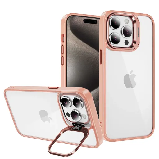Tel Protect Kickstand tok + kameraüveg (lencse) iPhone 12 világos rózsaszín