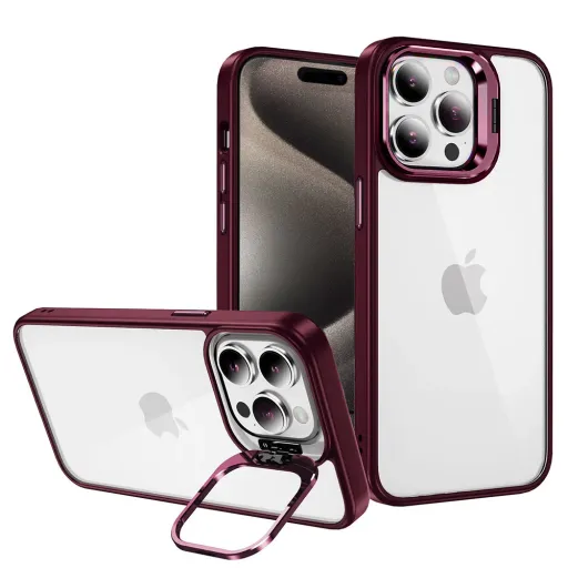 Tel Protect kitámasztós tok + kameravédő üveg (lencse) iPhone 14 burgundy