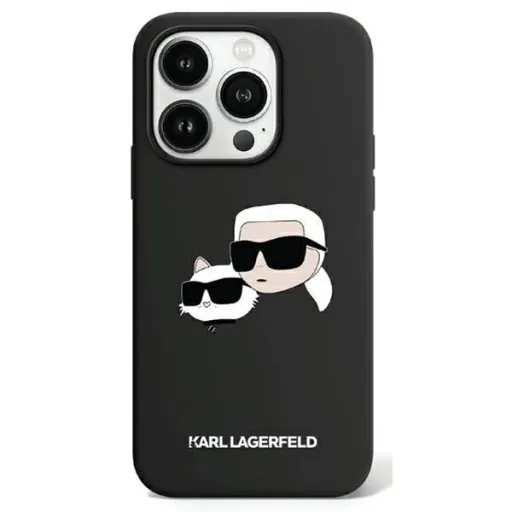 Eredeti Tartó KARL LAGERFELD Szilikon Karl & Choupette MagSafe KLHMP15LSKCHPPLK iPhone 15 Pro tok Fekete