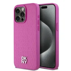 Eredeti DKNY keménytok bőr monogram mintával, fém logóval MagSafe kompatibilis DKHMP15XPSHRPSP iPhone 15 Pro Max rózsaszín tok