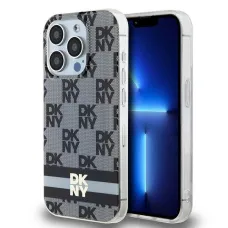 Original Case DKNY keménytok IML Checkered Mono Pattern & Printed Stripes MagSafe DKHMP15XHCPTSK iPhone 15 Pro Max fekete tok