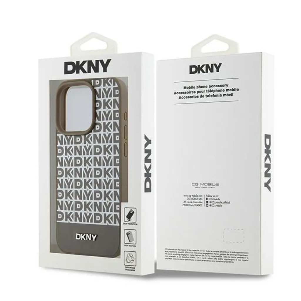 Eredeti DKNY kemény tok bőrből készült, nyomtatott mintával, fém logóval, MagSafe kompatibilis DKHMP15LPSOSPW iPhone 15 Pro barna tok - 8