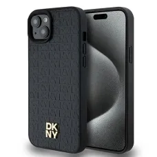 Original Case DKNY keménytok bőr monogram mintával és fém logóval MagSafe DKHMP15MPSHRPSK iPhone 15 Plus/14 Plus fekete tok