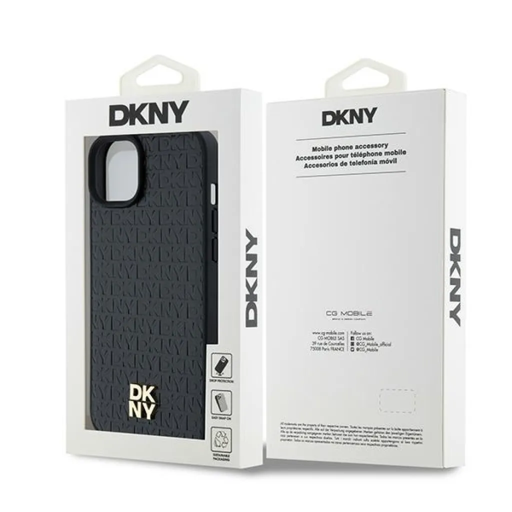 Original Case DKNY keménytok bőr monogram mintával és fém logóval MagSafe DKHMP15MPSHRPSK iPhone 15 Plus/14 Plus fekete tok - 8