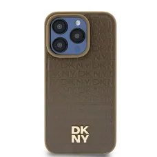 Original Case DKNY hardcase bőr monogramos minta fém logóval MagSafe DKHMP15MPSHRPSW iPhone 15 Plus/14 Plus tok barna