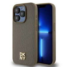Original Case DKNY hardcase bőr Monogram mintás Fém Logó MagSafe DKHMP15XPSHRPSW tok iPhone 15 Pro Max barna