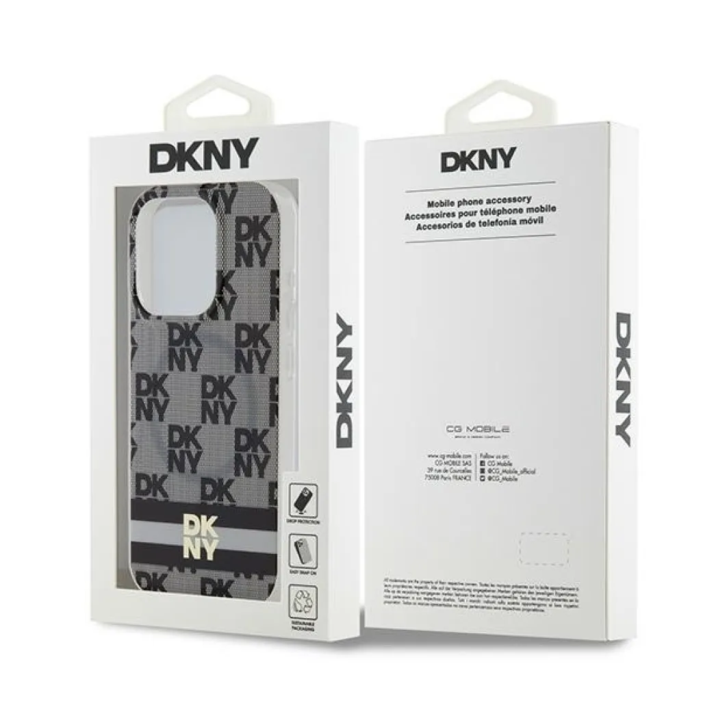 Original Case DKNY keménytok IML Checkered Mono Pattern & Printed Stripes MagSafe DKHMP14XHCPTSK iPhone 14 Pro Max fekete tok - 19