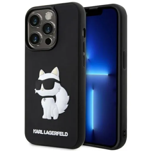 Eredeti Pouch KARL LAGERFELD hardcase Rubber Choupette 3D KLHCP14X3DRKHNK iPhone 14 Pro Max tok Fekete