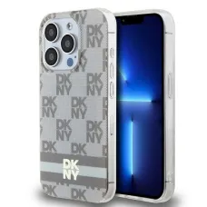 Original Case DKNY kemény tok IML kockás mintával és nyomtatott csíkokkal MagSafe DKHMP13XHCPTSE iPhone 13 Pro Maxhoz bézs tok