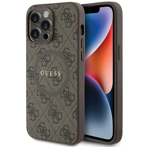 Guess 4G Collection Bőr Fém Logó MagSafe GUHMP14XG4GFRW tok iPhone 14 Pro Max barna