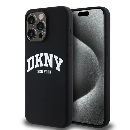 Eredeti DKNY keménytok folyékony szilikon fehér nyomtatott logóval MagSafe DKHMP14XSNYACH az iPhone 14 Pro Max-hoz fekete tok