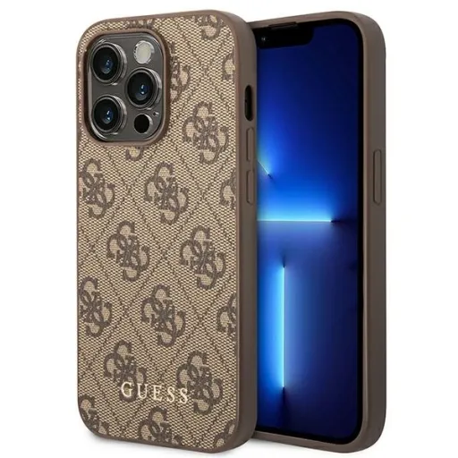 Eredeti Tok GUESS Keménytok 4G Fém Arany Logó GUHCP14XG4GFBR Iphone 14 Pro Max Barna tok