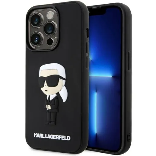 Original Pouch KARL LAGERFELD hardcase Rubber Ikonik 3D KLHCP14L3DRKINK tok for Iphone 14 Pro Black