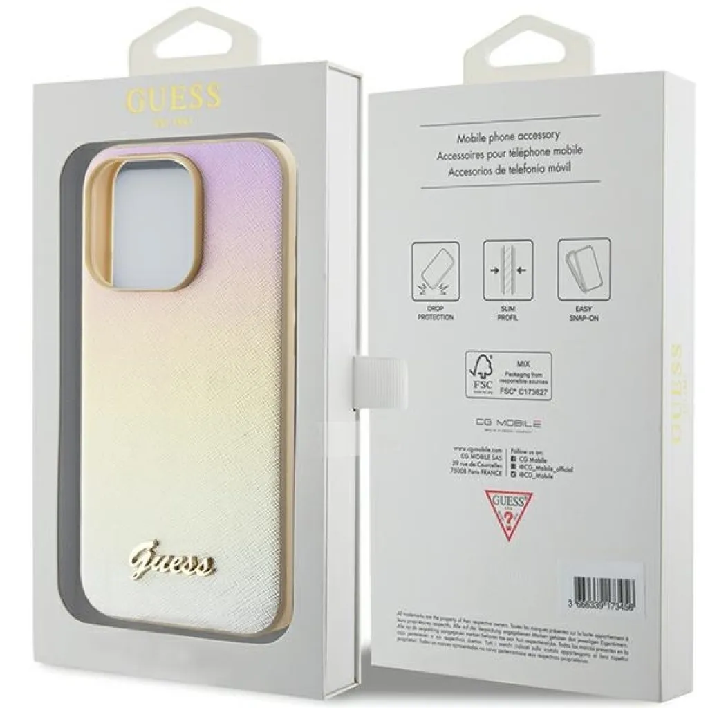 Original Case GUESS hardcase Saffiano Iridescent Script GUHCP14LPSAIRSD tok iPhone 14 Pro arany - 8