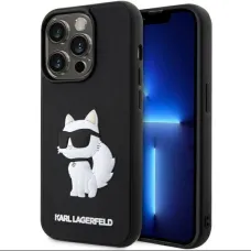 Original Pouch KARL LAGERFELD hardcase Rubber Choupette 3D KLHCP14L3DRKHNK tok iPhone 14 Pro készülékhez fekete