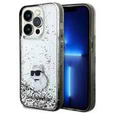 Original Pouch KARL LAGERFELD keménytok Liquid Glitter Choupette KLHCP14LLKCNSK iPhone 14 Pro tok Átlátszó