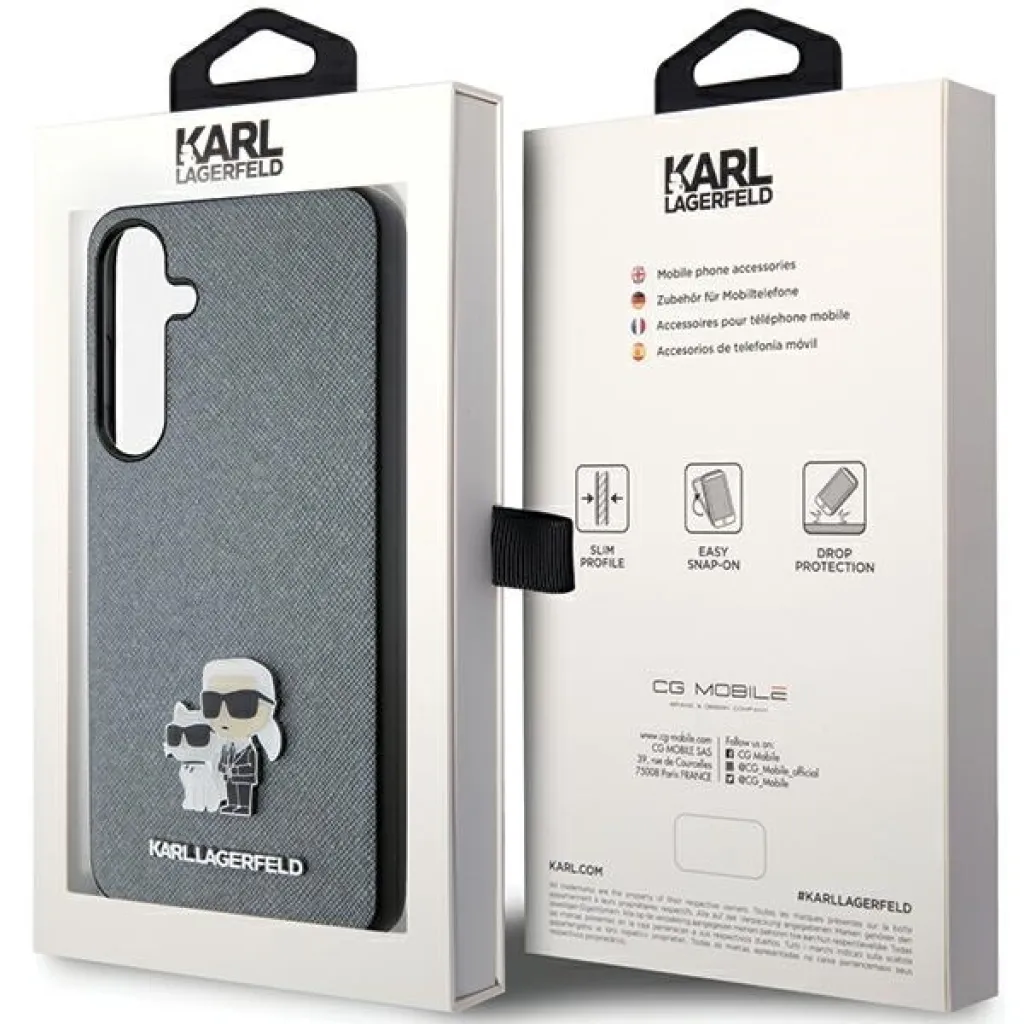 Eredeti Pouch KARL LAGERFELD keménytok Saffiano Karl & Choupette Metal Pin KLHCS24SPSAKCMPG Samsung Galaxy S24 szürke tok - 8
