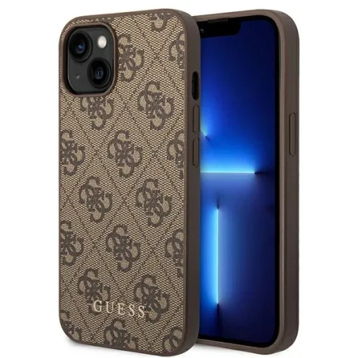 Guess eredeti tok GUESS Hardcase 4G fém arany logó GUHCP14SG4GFBR iPhone 14 barna