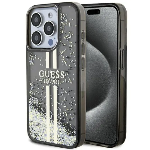 Original Case GUESS Liquid Glitter Gold Stripes GUHCP15LLFCSEGK iPhone 15 Pro tok fekete