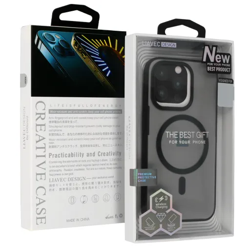 Liavec Warframe Magsafe Sorozat tok iPhone 15 Pro Max fekete Liavec Warframe Magsafe Sorozat tok iPhone 15 Pro Max fekete