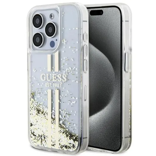 Original Case GUESS Liquid Glitter Gold Stripes GUHCP15LLFCSEGT iPhone 15 Pro tok