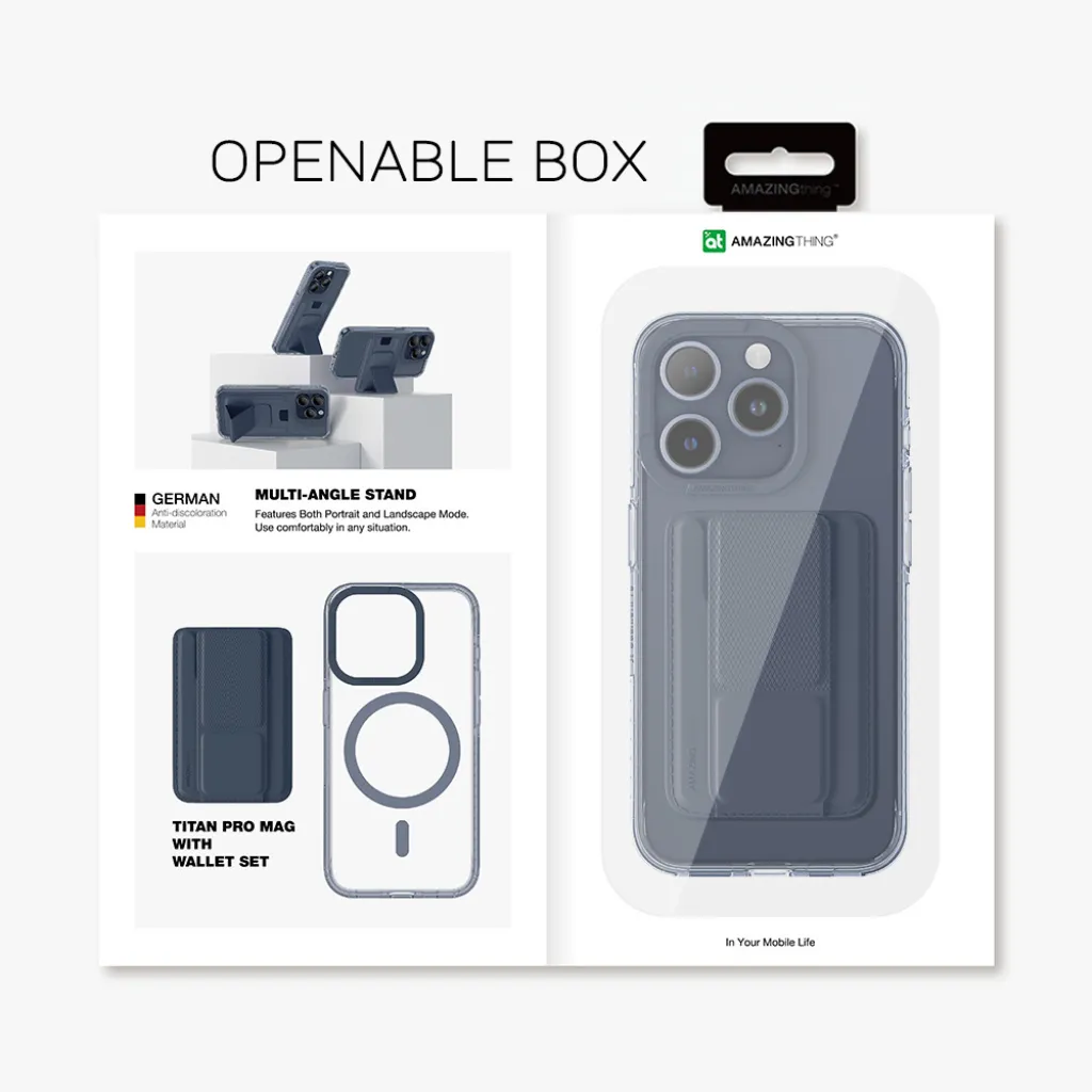 Amazing Thing Titan Pro Mag Wallet tok 10FT IP156.1PTWBU iPhone 15 Pro navy állvánnyal - 11