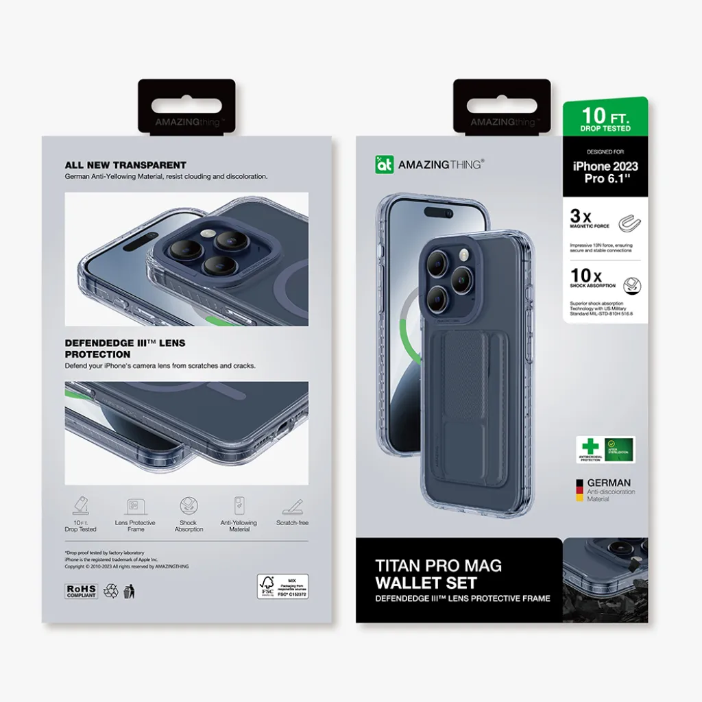 Amazing Thing Titan Pro Mag Wallet tok 10FT IP156.1PTWBU iPhone 15 Pro navy állvánnyal - 12