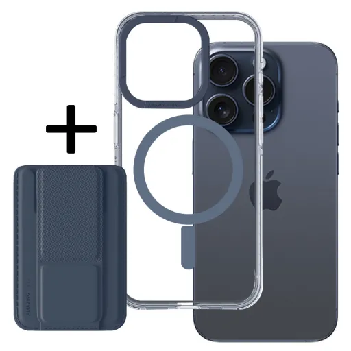 Amazing Thing Titan Pro Mag Wallet tok 10FT IP156.1PTWBU iPhone 15 Pro navy állvánnyal