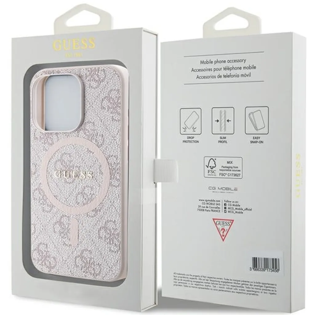 Original Case GUESS hardcase 4G Collection Leather Metal Logo MagSafe GUHMP15XG4GFRP for iPhone 15 Pro Max pink tok. - 8