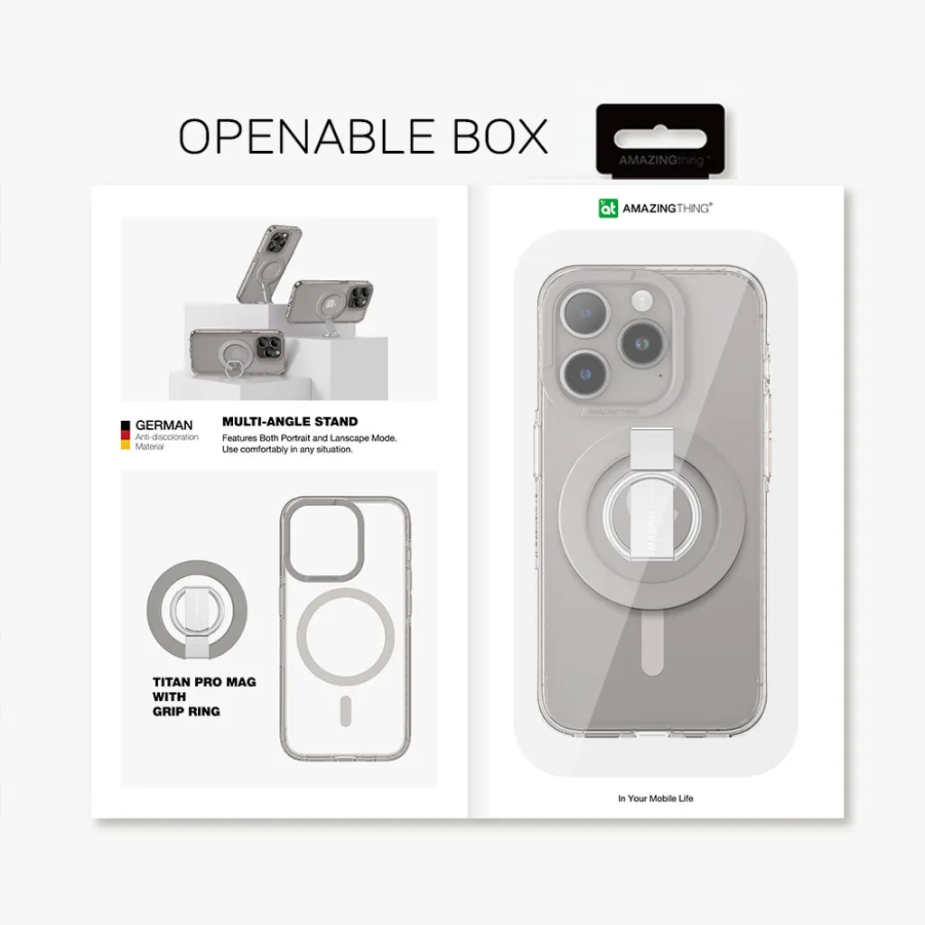 Amazing Thing Titan Pro Mag Ring Grip tok 10FT IP156.1PTRGY iPhone 15 Pro titán - 11