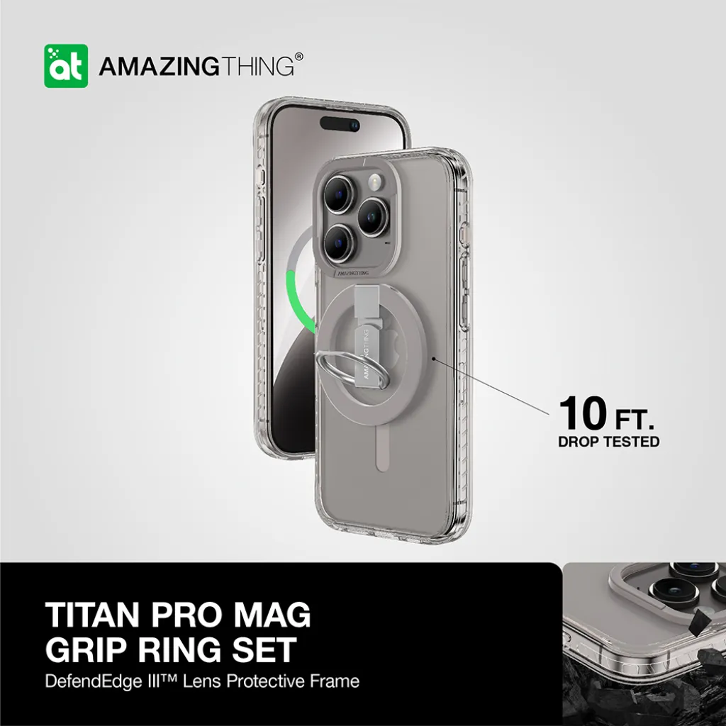 Amazing Thing Titan Pro Mag Ring Grip tok 10FT IP156.1PTRGY iPhone 15 Pro titán - 10