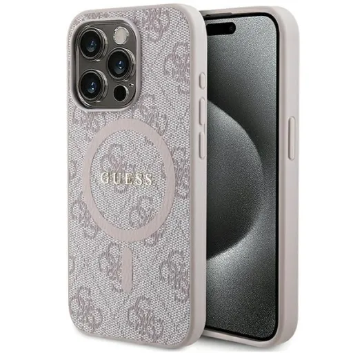 Original Case GUESS keménytok 4G Collection Leather Metal Logo MagSafe GUHMP15LG4GFRP iPhone 15 Pro tok rózsaszín