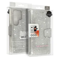 Liavec Glitter Magsafe fliptok Samsung Galaxy S24 ezüst tok