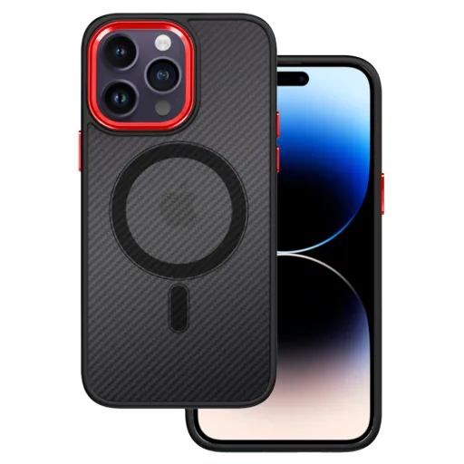 Tel Protect Mágneses Karbon tok iPhone 15 Pro Max Fekete-piros Tel Protect Mágneses Karbon tok iPhone 15 Pro Max Fekete-piros