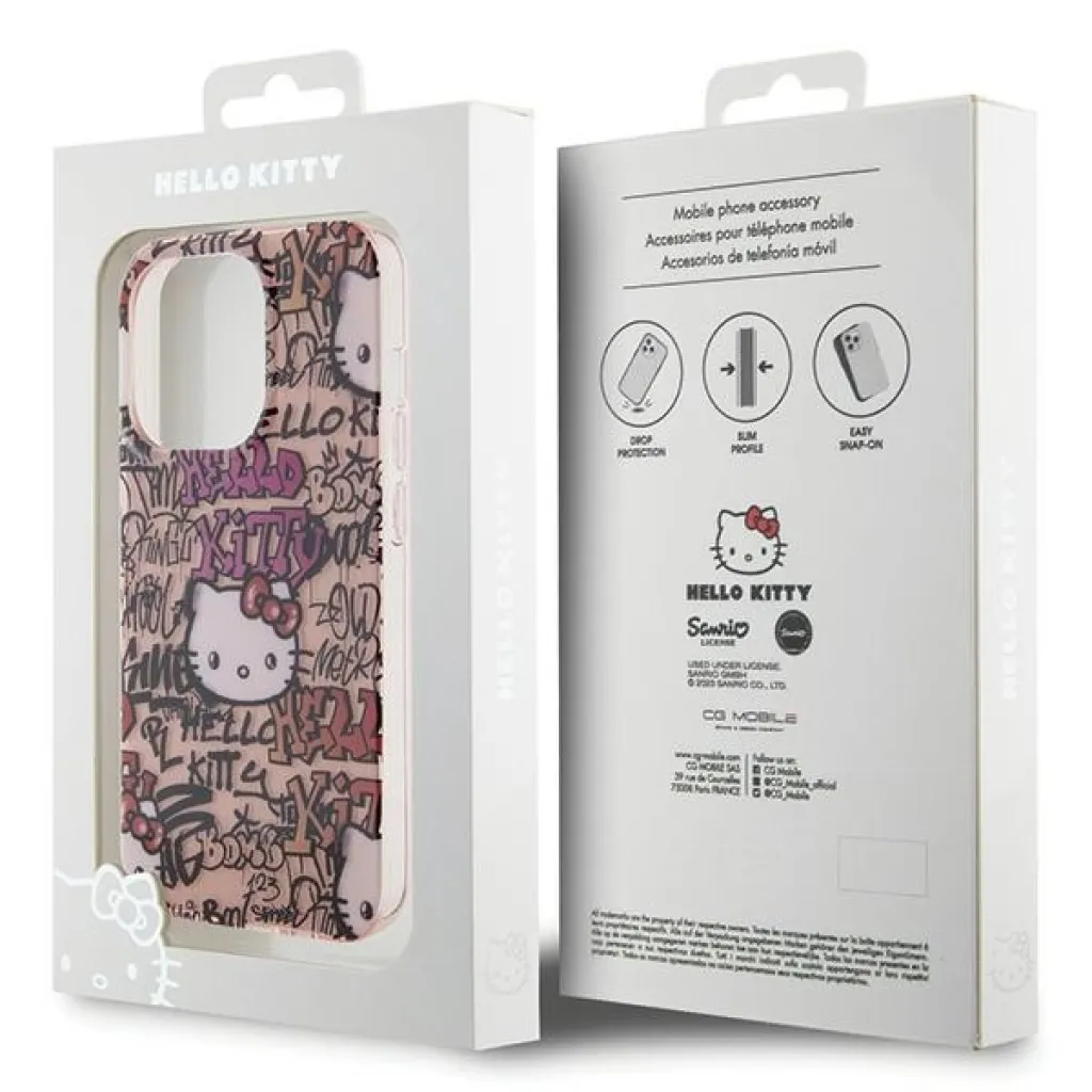 Original Case HELLO KITTY kemény tok IML Tags Graffiti HKHCP15LHDGPTP iPhone 15 Pro rózsaszín - 8