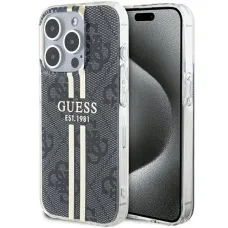 Original Case GUESS IML 4G Gold Stripe GUHCP15LH4PSEGK tok iPhone 15 Pro fekete