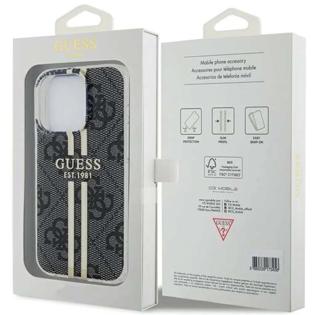 Original Case GUESS IML 4G Gold Stripe GUHCP15LH4PSEGK tok iPhone 15 Pro fekete - 8