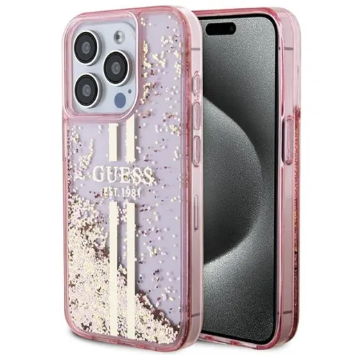 Original Case GUESS Liquid Glitter Gold Stripes GUHCP15XLFCSEGP iPhone 15 Pro Max tok rózsaszín Original Case GUESS Liquid Glitter Gold Stripes GUHCP15XLFCSEGP iPhone 15 Pro Max tok rózsaszín