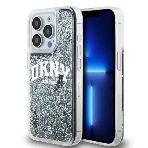 Eredeti DKNY Liquid Glitter Nagy Logós Merev Tok iPhone 14 Pro fekete