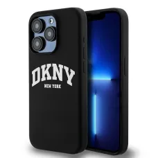 Eredeti DKNY kemény tok folyékony szilikon fehér nyomtatott logóval MagSafe DKHMP14LSNYACH iPhone 14 Pro fekete tok