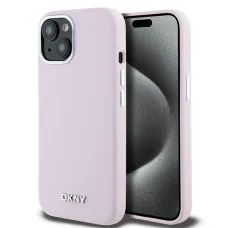 Eredeti Case DKNY keménytok Folyékony Szilikon Kis Fém Logó MagSafe DKHMP15MSMCHLP iPhone 14 Plus/15 Plus rózsaszín tok