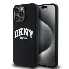 Eredeti tok DKNY Liquid Silicone kemény tok Fehér Nyomtatott Logóval MagSafe DKHMP15XSNYACH iPhone 15 Pro Max fekete