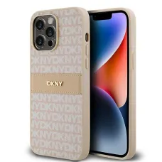 Original Case DKNY kemény tok bőr Mono Stripe & fém logó DKHCP14LPRTHSLP iPhone 14 Pro rózsaszín