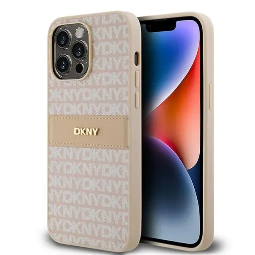 Original Case DKNY kemény tok bőr Mono Stripe & fém logó DKHCP14XPRTHSLP iPhone 14 Pro Max rózsaszín tok