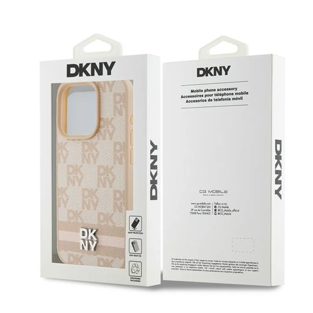 Original Case DKNY keménytok bőr kockás mintázattal és nyomtatott csíkokkal DKHCP15LPCPTSSP iPhone 15 Pro rózsaszín tok - 8