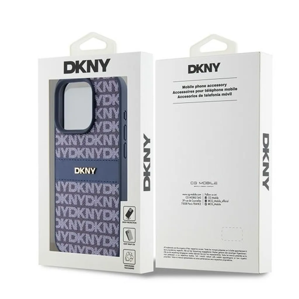 Eredeti DKNY kemény bőrtok Mono Stripe & Metal Logo DKHCP15LPRTHSLB az iPhone 15 Pro-hoz, kék - 8
