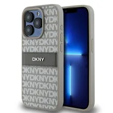 Original Case DKNY keménytok bőrből Mono Stripe és fém logóval DKHCP15XPRTHSLE iPhone 15 Pro Max bézs tok
