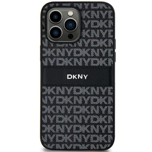 Eredeti DKNY kemény tok bőrből, Mono Stripe és fém logóval DKHCS24SPRTHSLK Samsung Galaxy S24-hez fekete