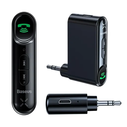 Baseus Qiyin autós audio adapter hívás fogadással fekete, bluetooth jack (WXQY-01)