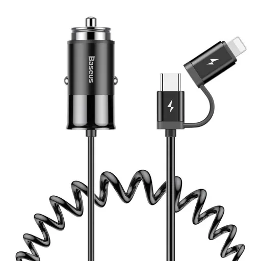 Baseus Enjoy 2in1 autós töltő Lightning/Type-C csatlakozókkal fekete